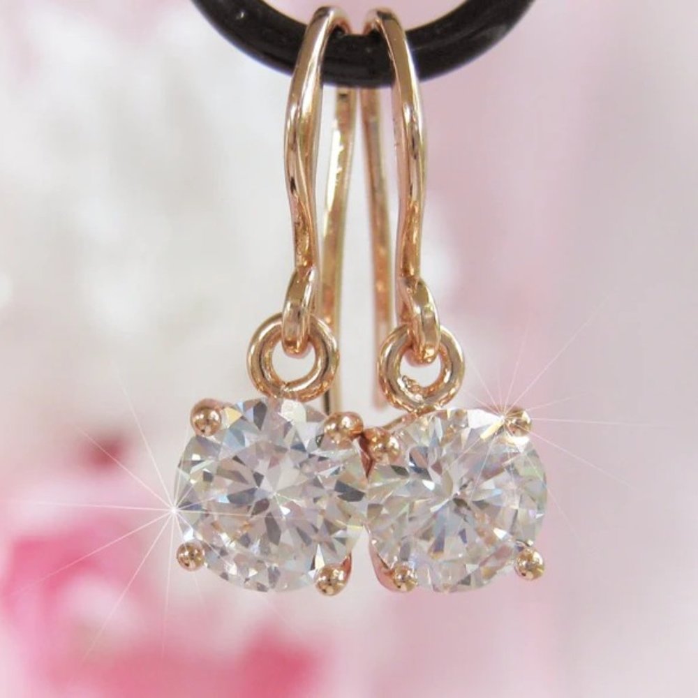 Petite Rose Gold Dangle Earrings Faceted Cubic Zirconia Stones